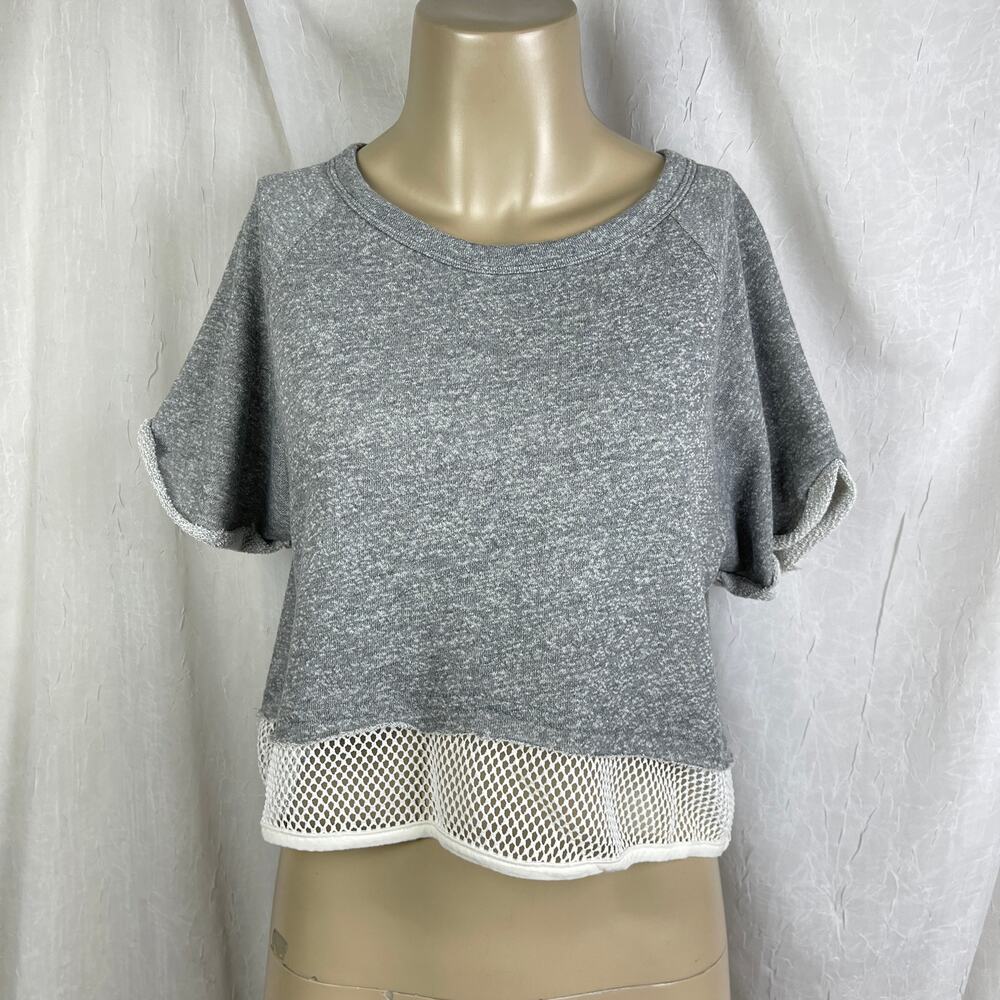Forever 21 Heather Grey Cropped Sweatshirt White Mesh Trim Athletic T-shirt NWT